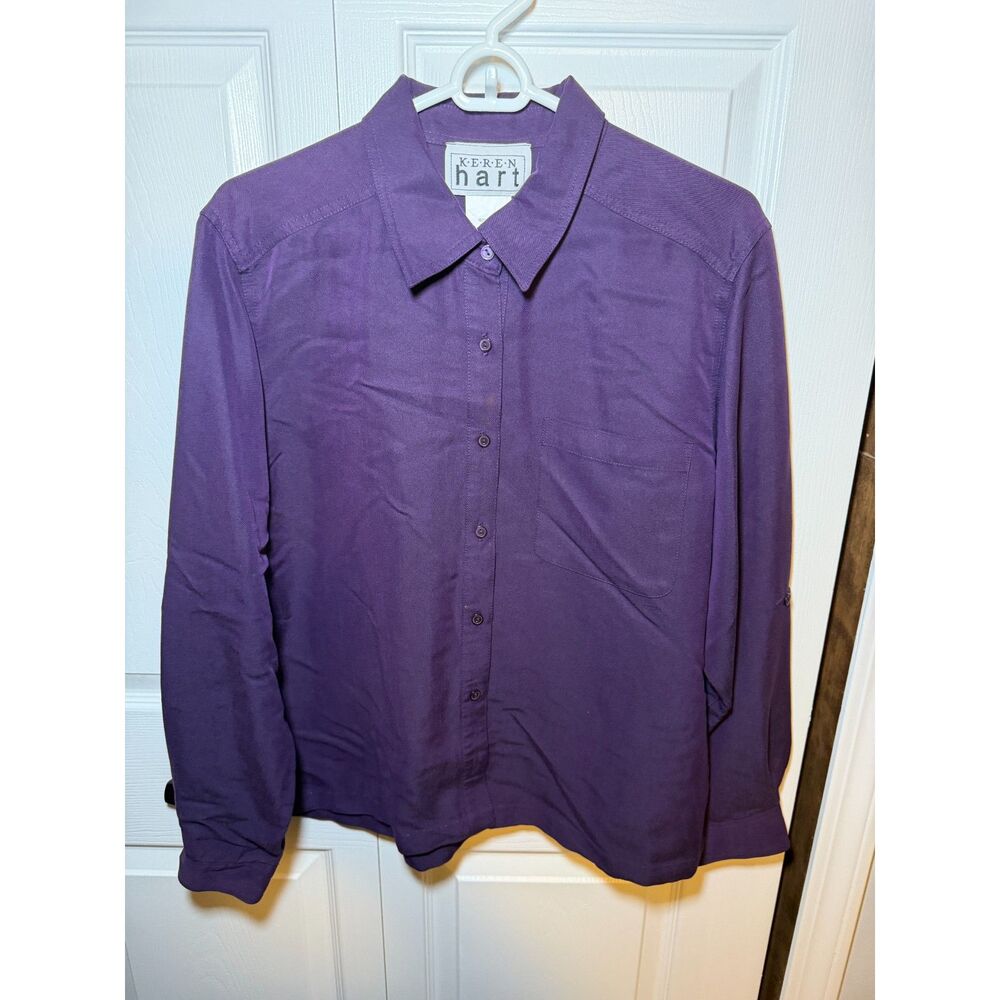 Keren Hart Women's Purple Lyocell Button-Up Blouse Long Sleeve Size L